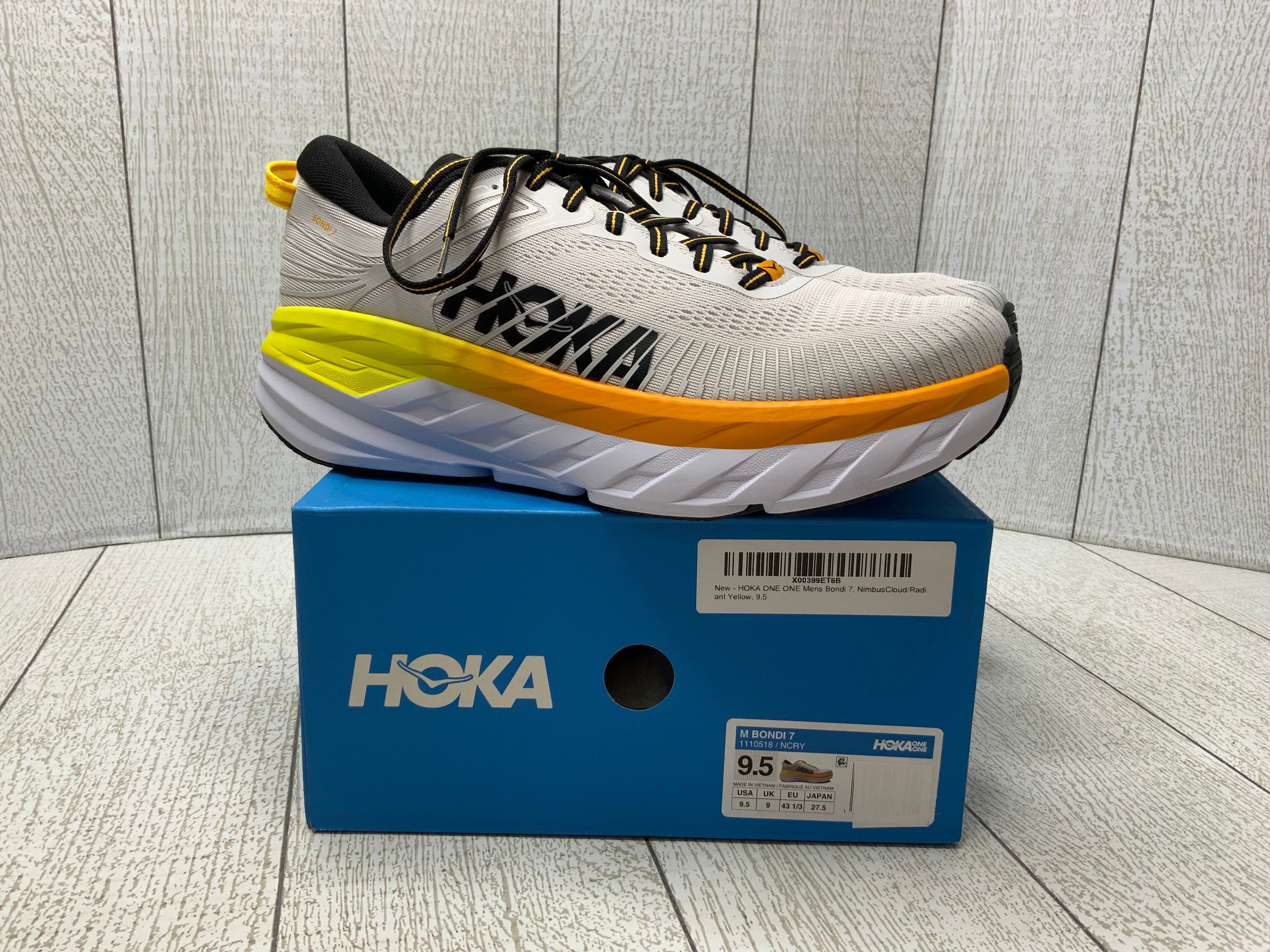 HOKA ONE ONE Men's Bondi 7, NimbusCloud/Radiant Yellow. **Size 9.5** (7997597581550)